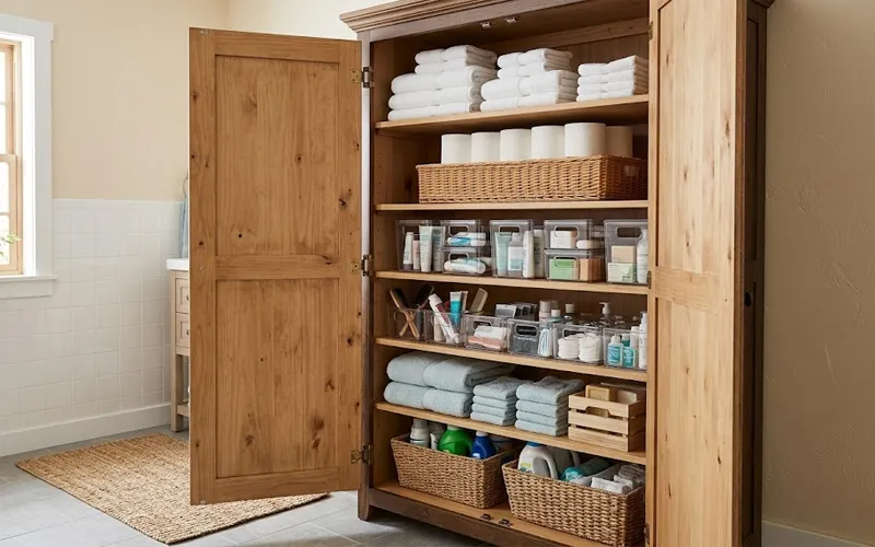 Bathroom Closet With Deep Shelves