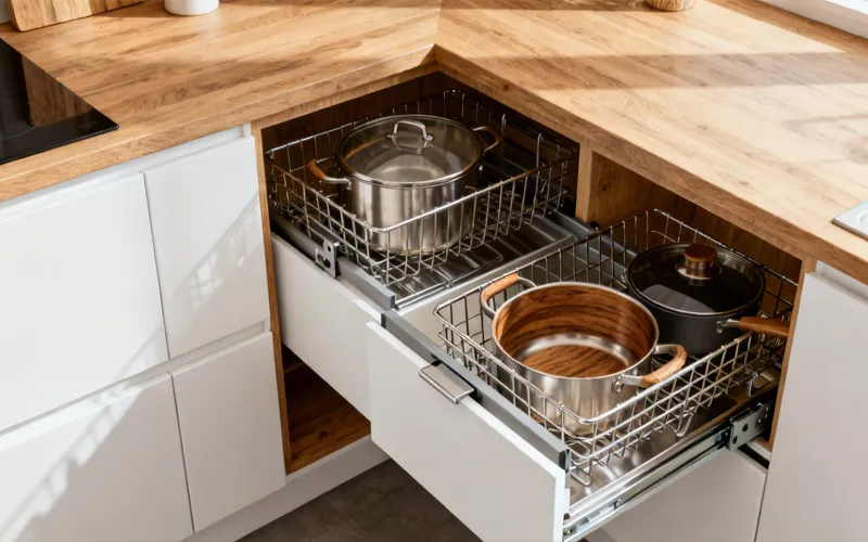 Deep Corner Cabinet with Pull-Out Storage